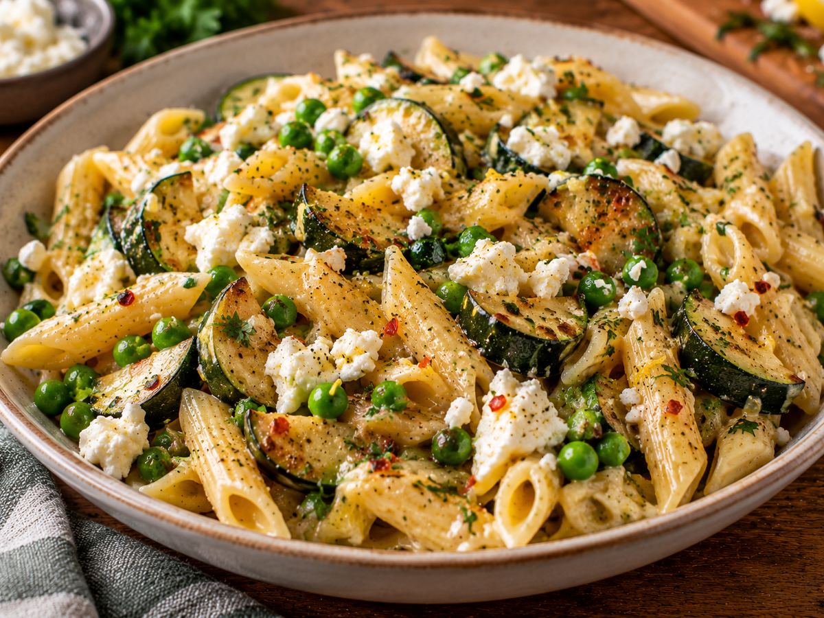 Courgette, pea & feta pasta