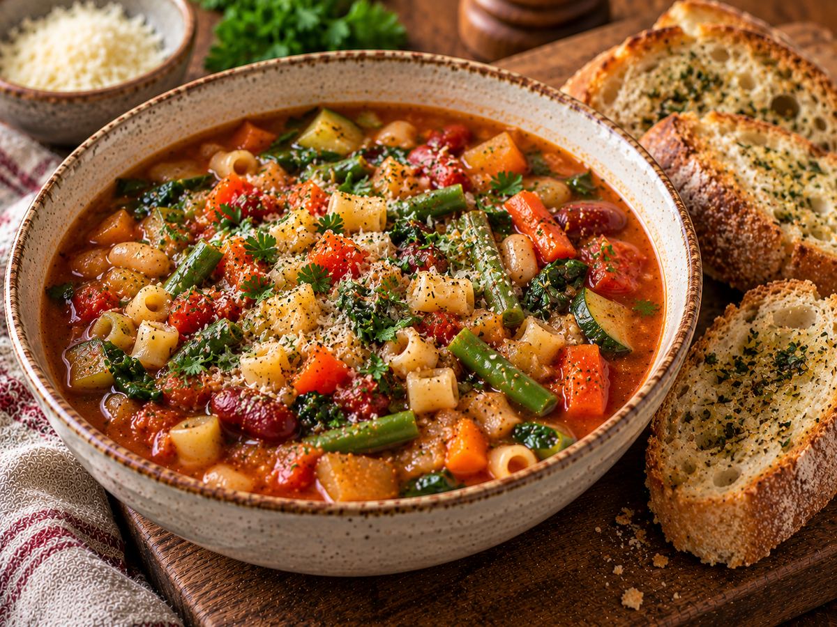 Minestrone soup with bread