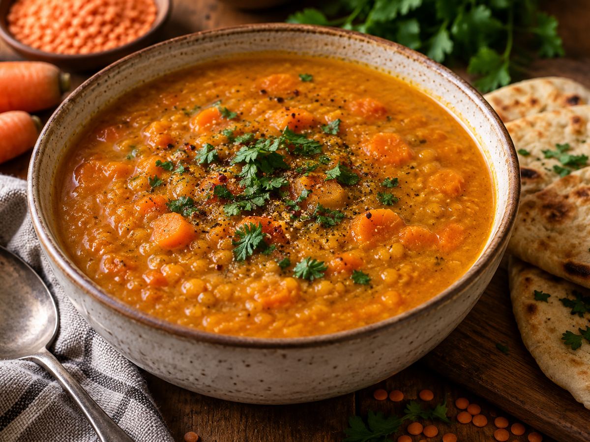 Spiced carrot & lentil soup