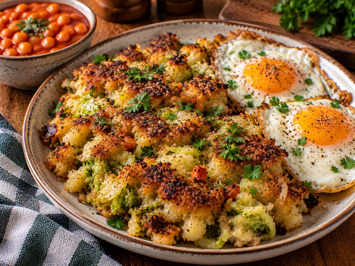 Bubble & squeak with fried eggs