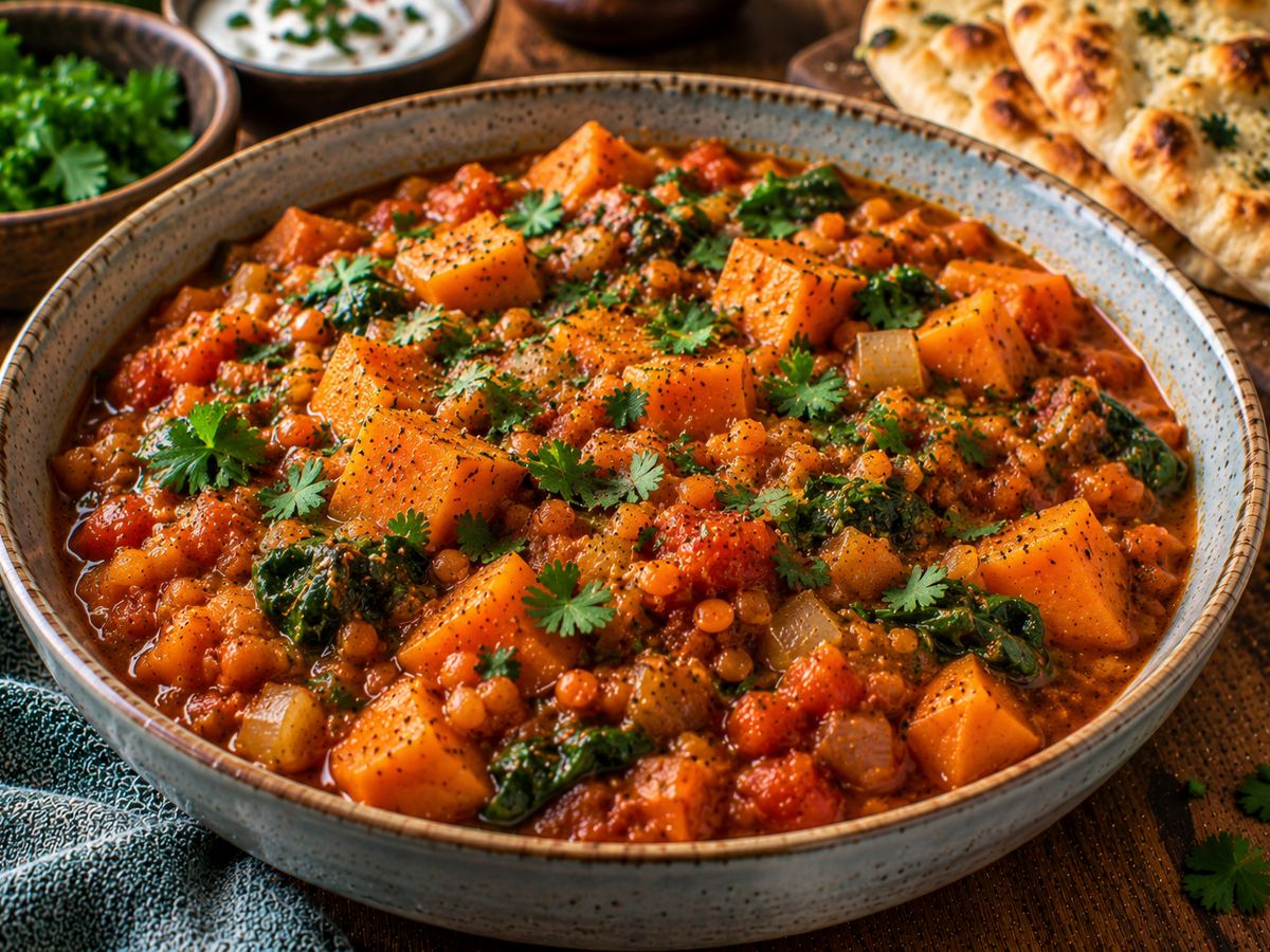 Sweet potato & red lentil stew