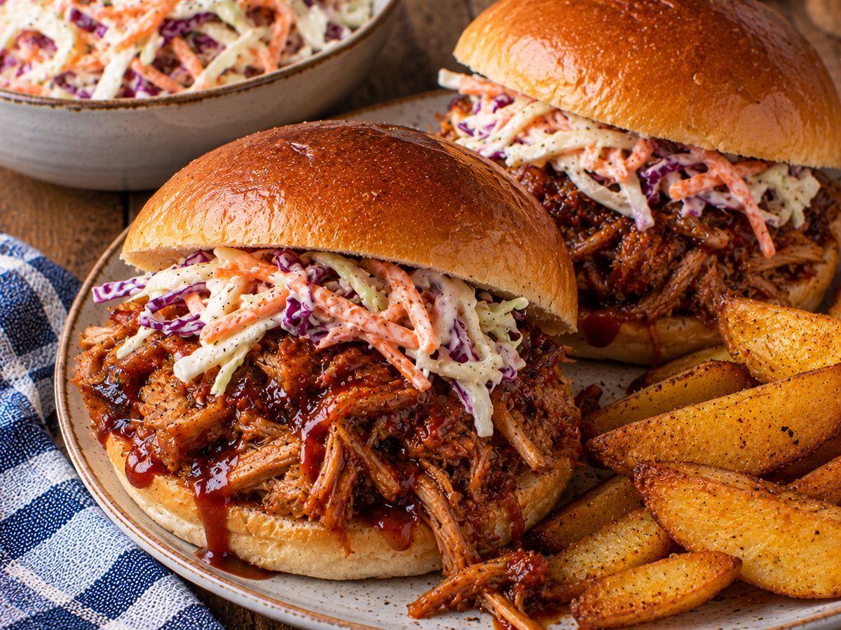 BBQ pulled pork-style buns with slaw
