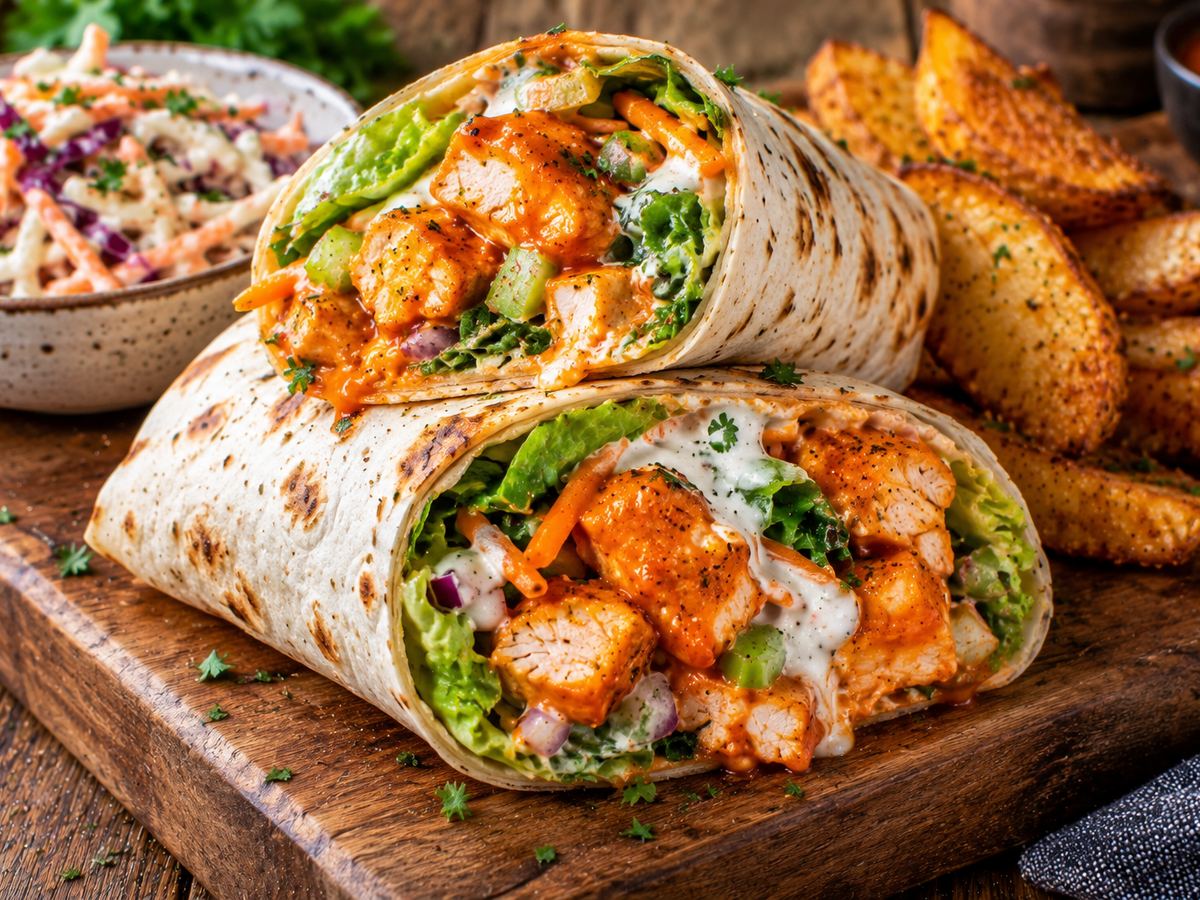 Buffalo-style chicken wraps