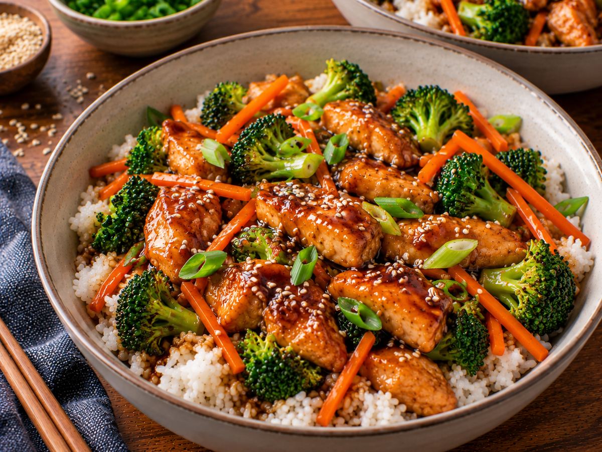 Teriyaki-style chicken rice bowls