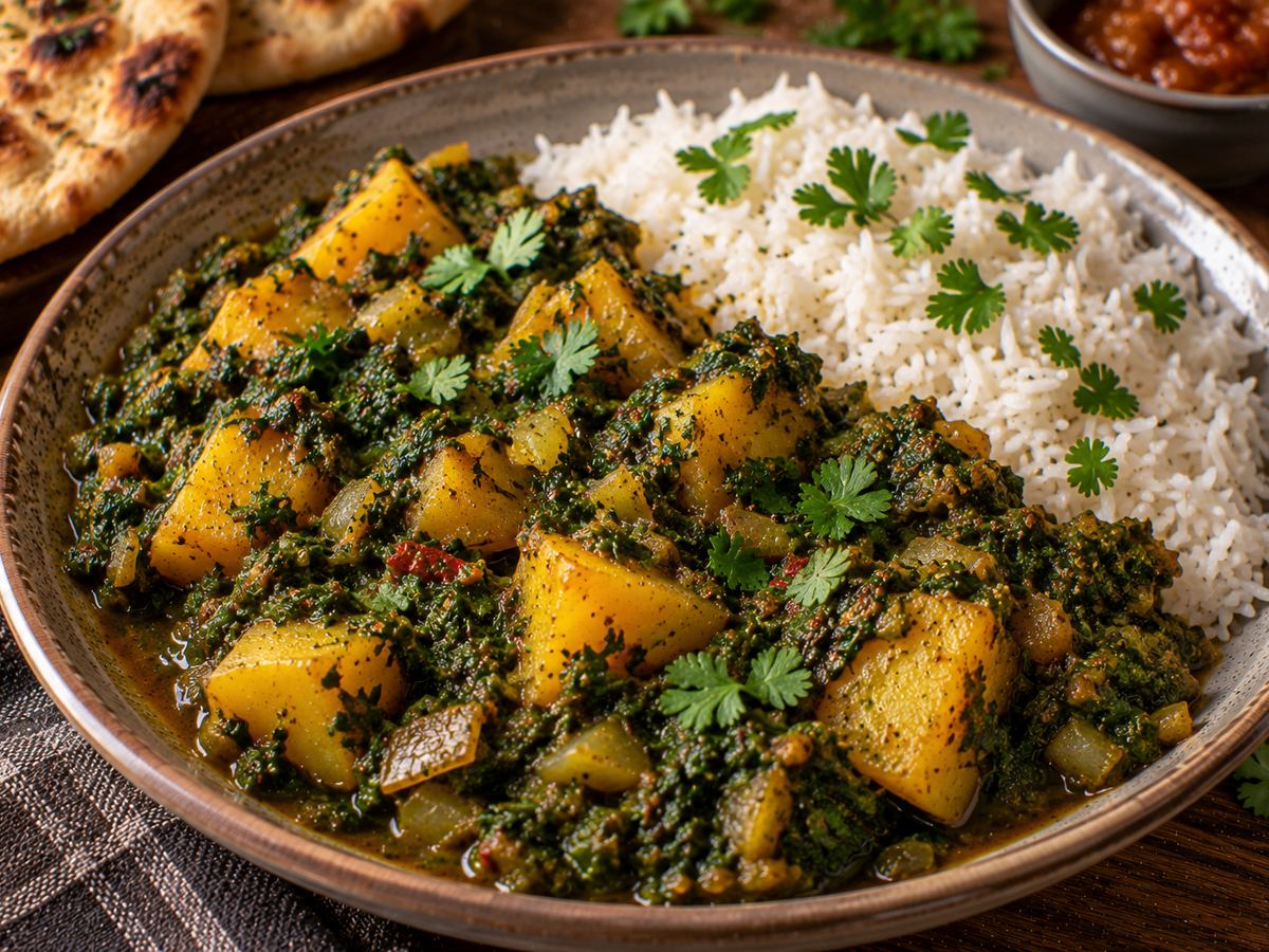 Saag aloo with rice