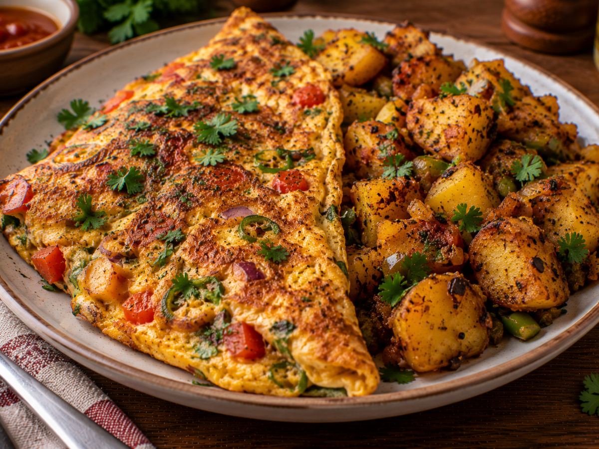 Masala omelette with spiced potatoes