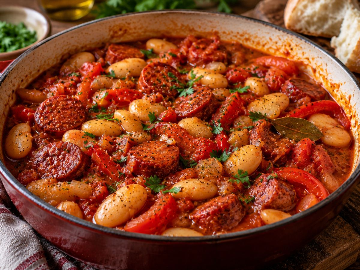Spanish-style sausage & butter bean stew