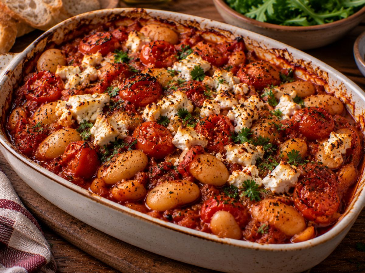 Butter bean, tomato & feta bake