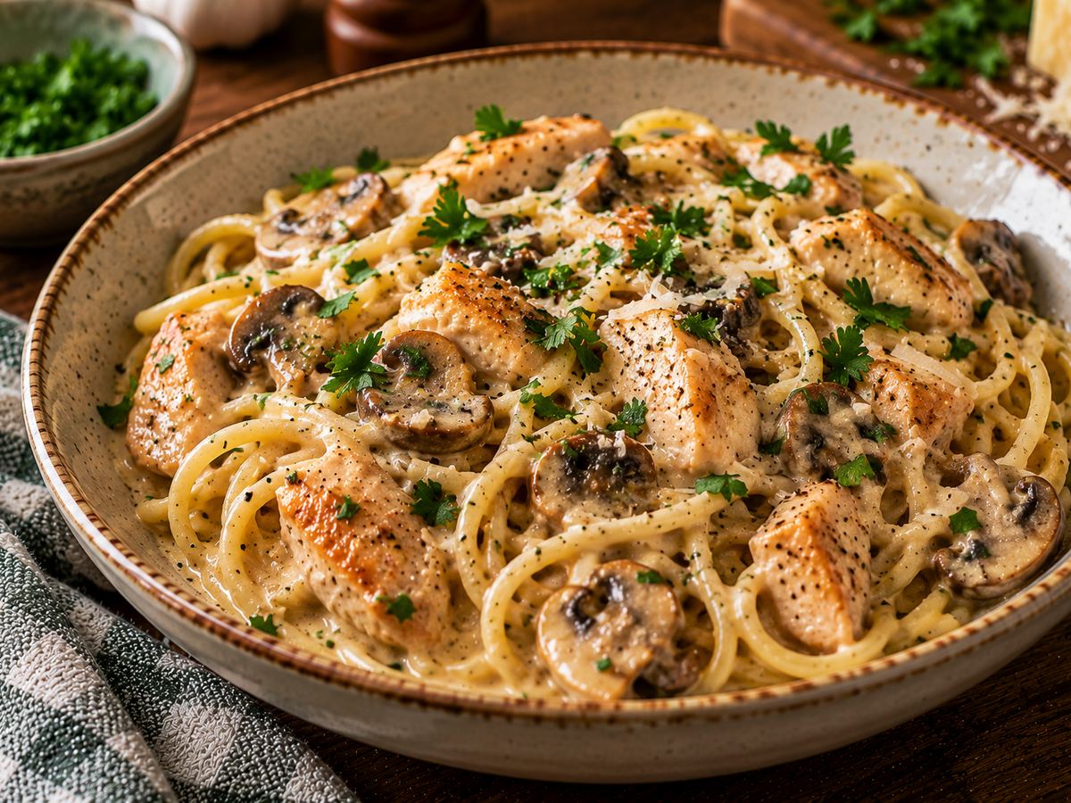 Creamy chicken & mushroom spaghetti