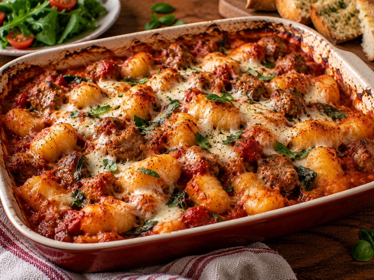 Baked gnocchi with sausage & tomato