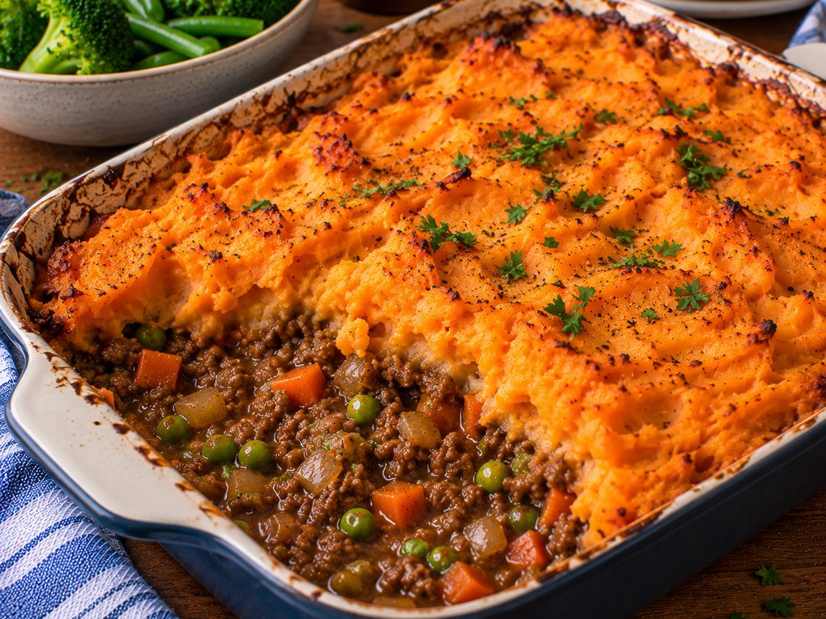Cottage pie with sweet potato topping