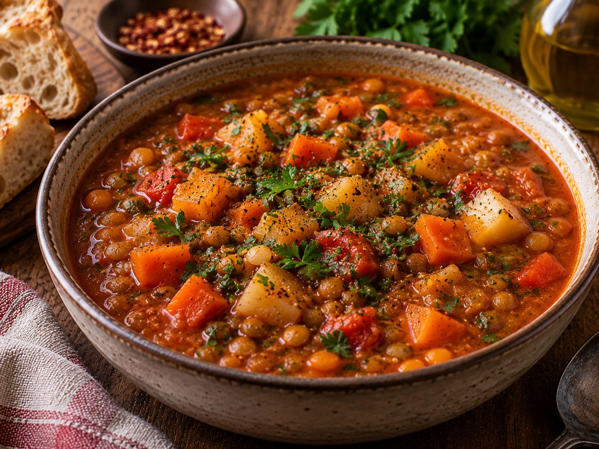 Root vegetable & lentil soup