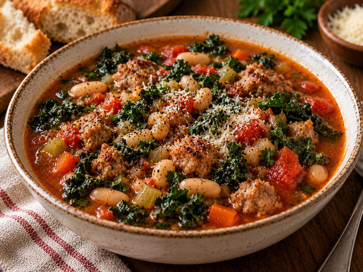 Italian sausage, bean & kale soup