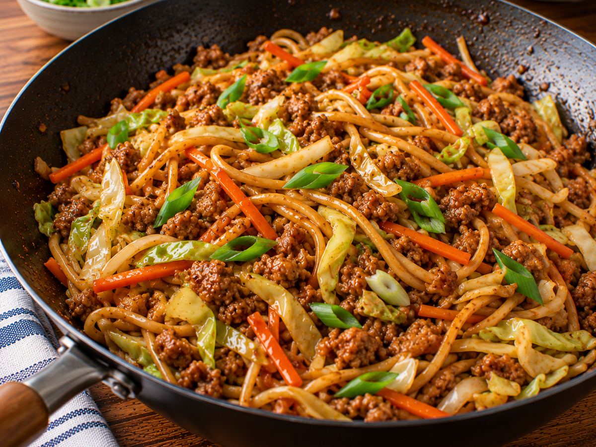 Pork mince noodle stir-fry