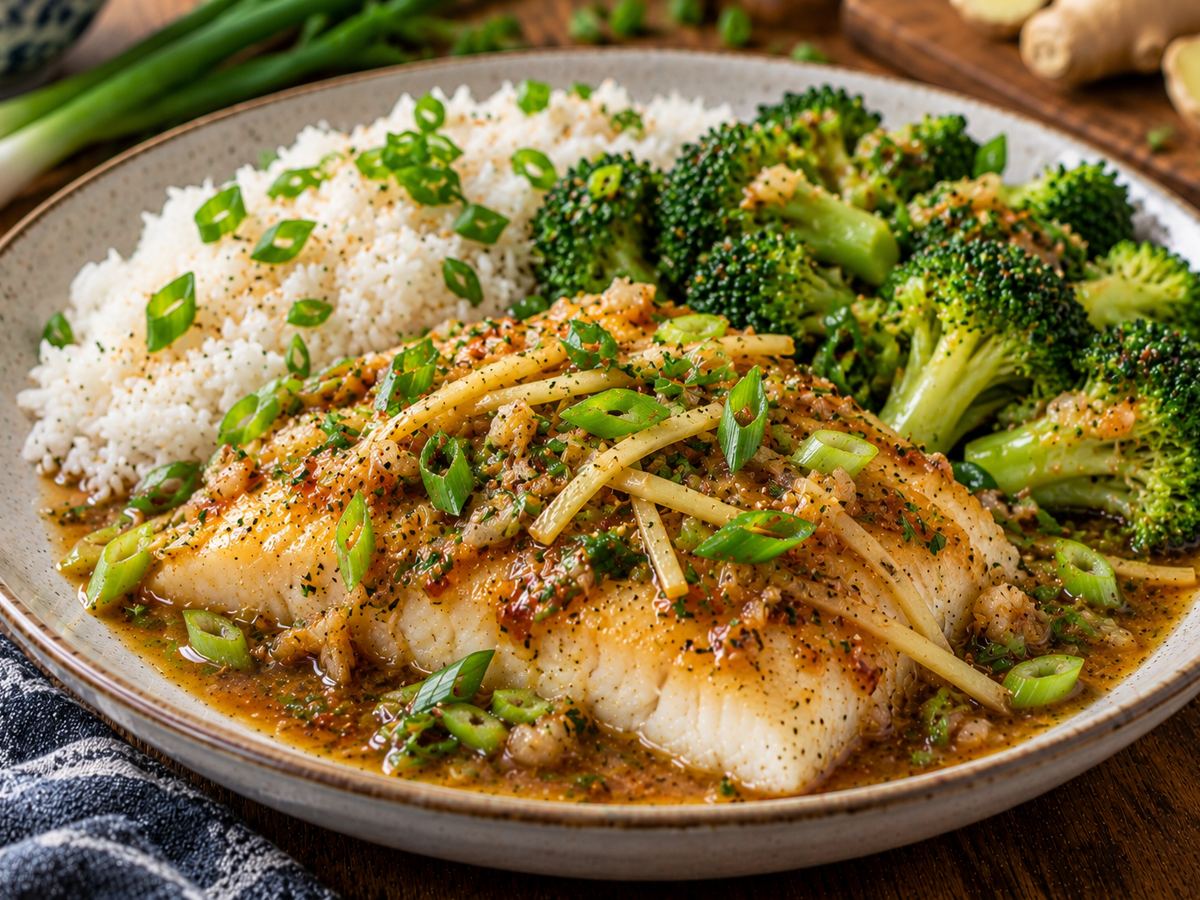 Ginger & spring onion fish with rice