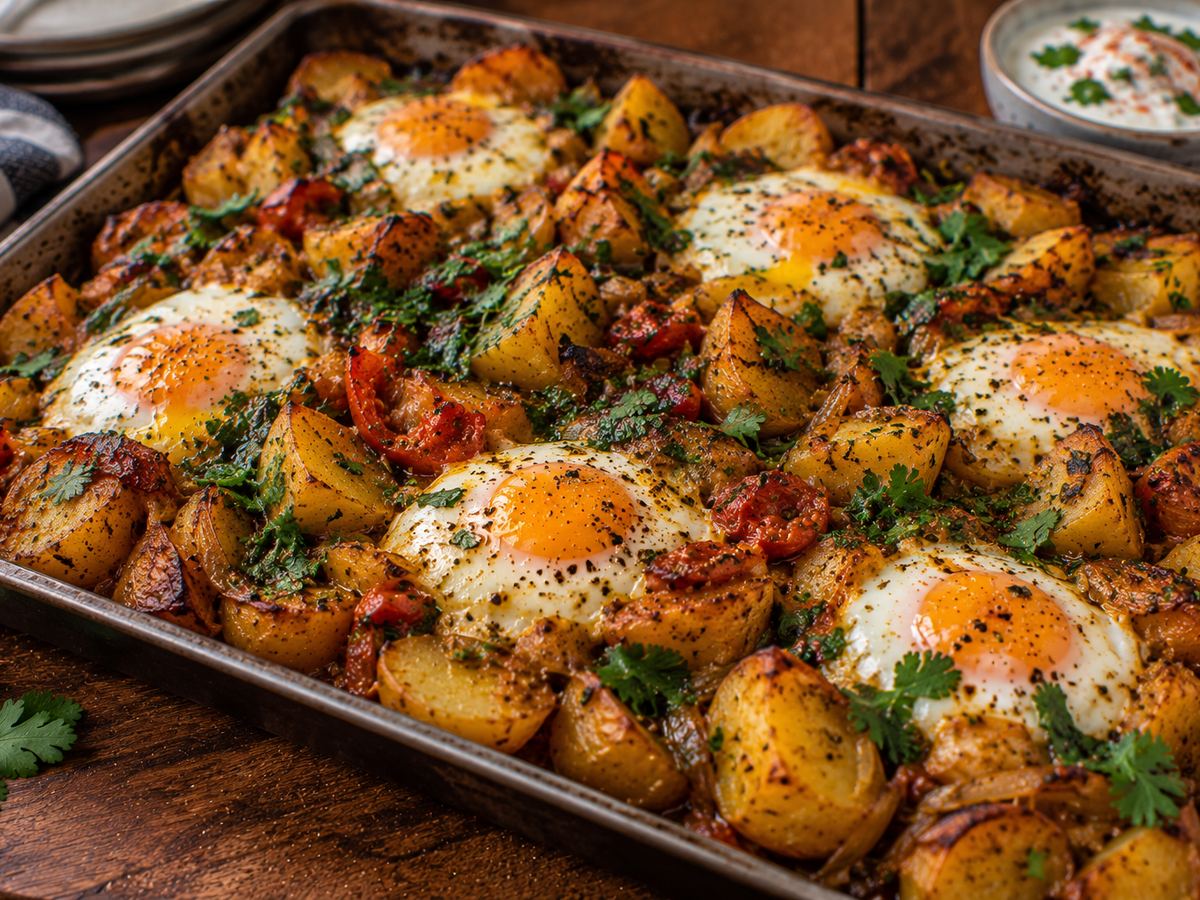 Bombay potato & egg traybake