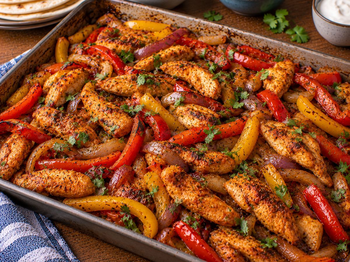Chicken fajita traybake