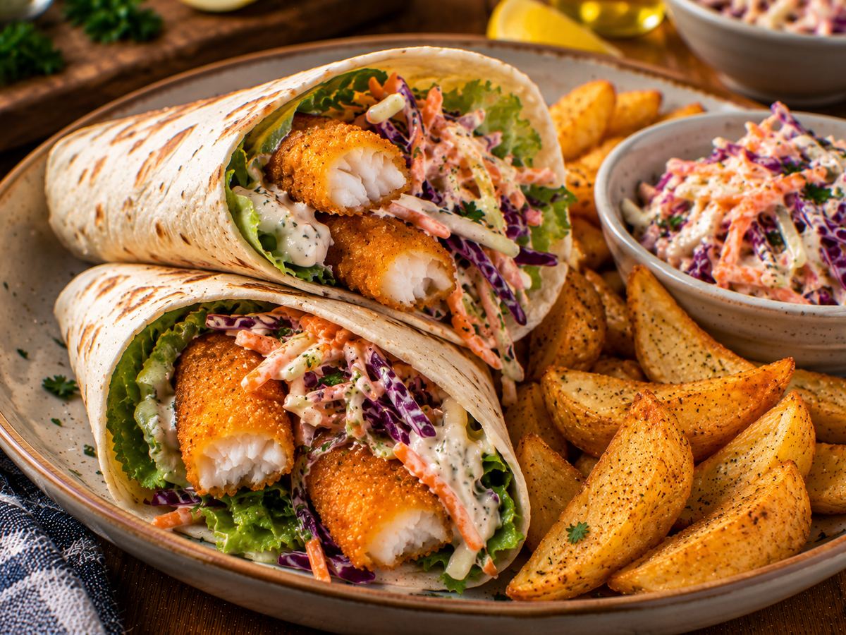 Fish finger wraps with slaw