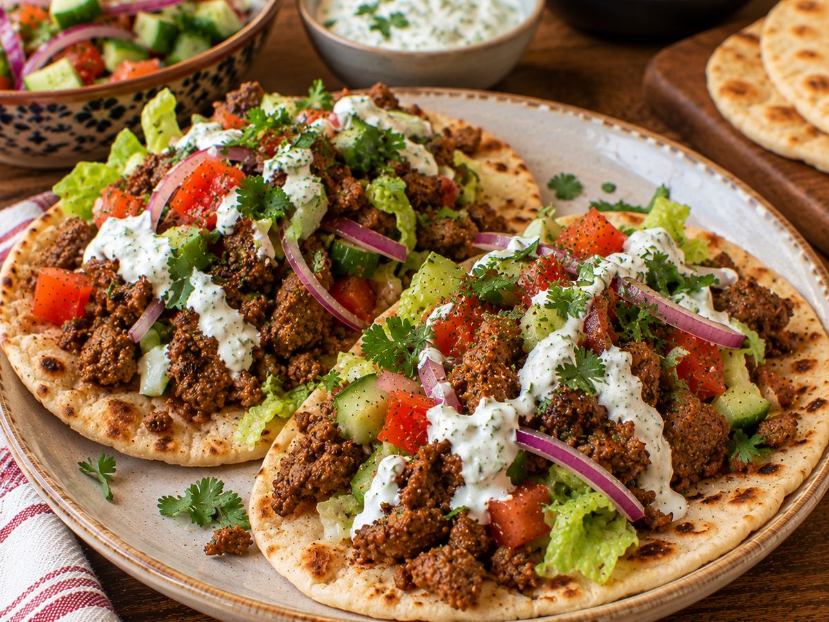 Lamb shawarma-style flatbreads