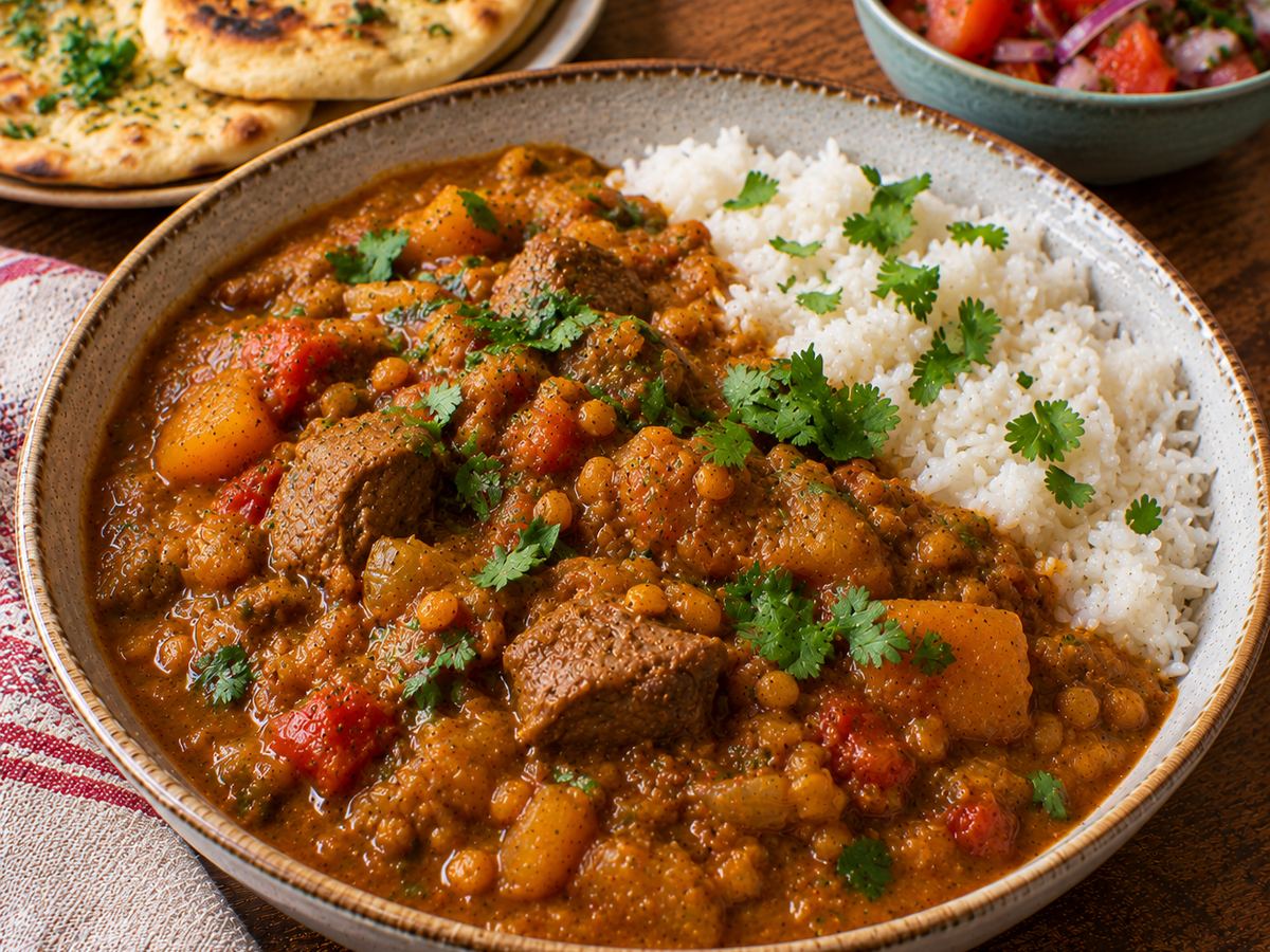 Lamb dhansak-style lentil curry