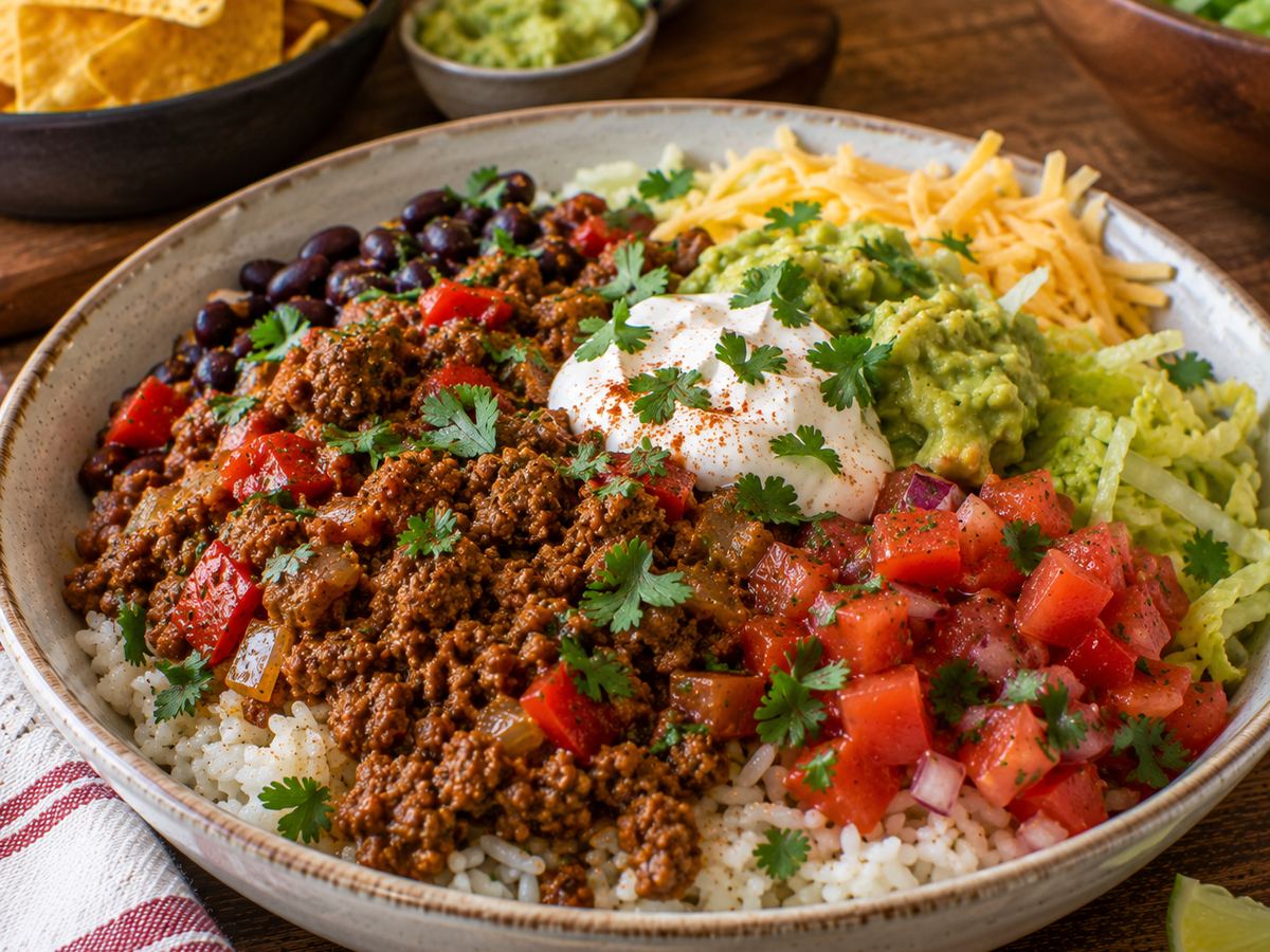 Spiced lamb taco bowls