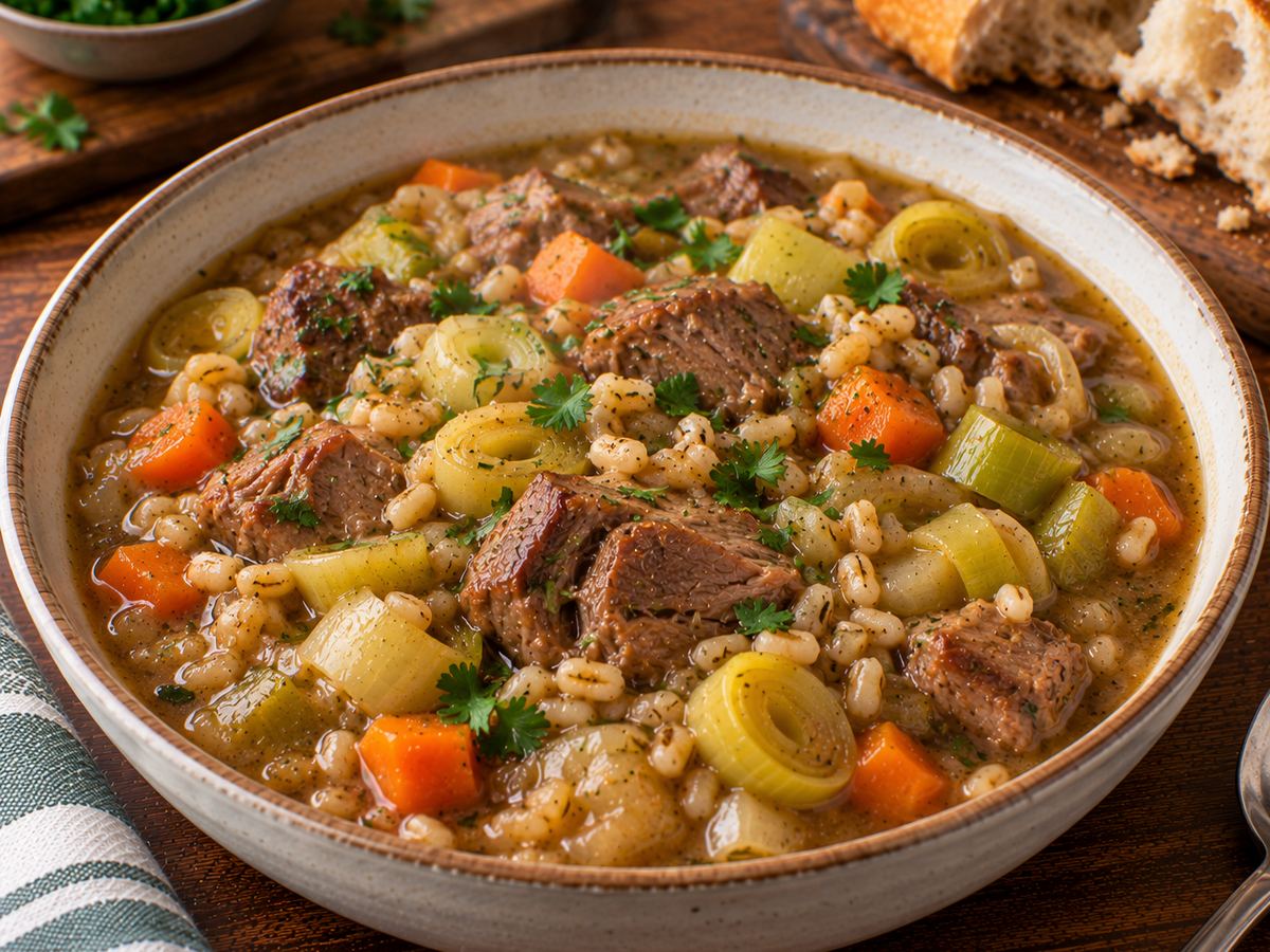 Lamb, leek & barley stew