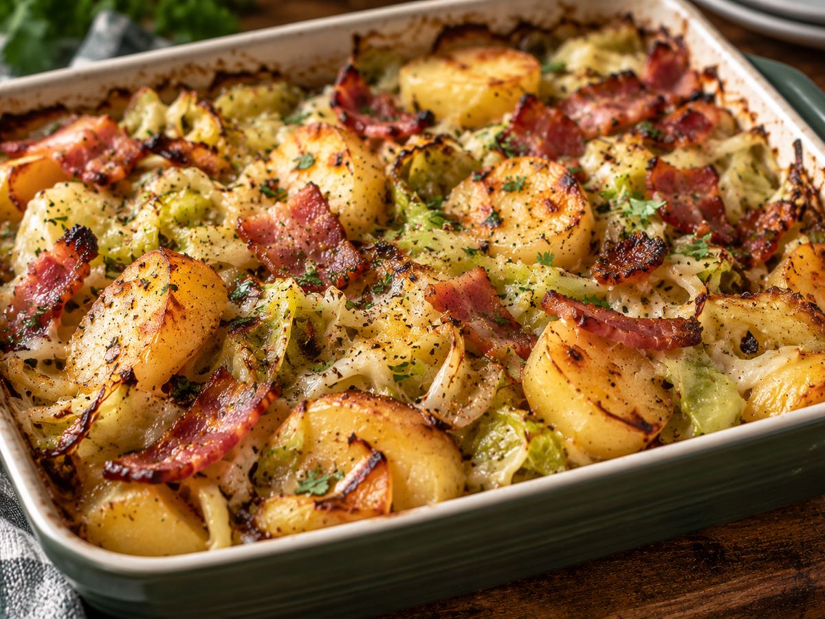 Bacon, cabbage & potato bake