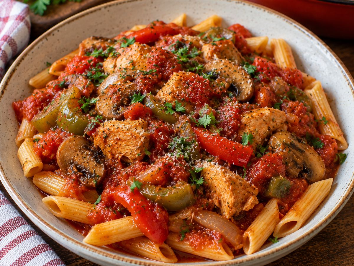 Turkey cacciatore with pasta