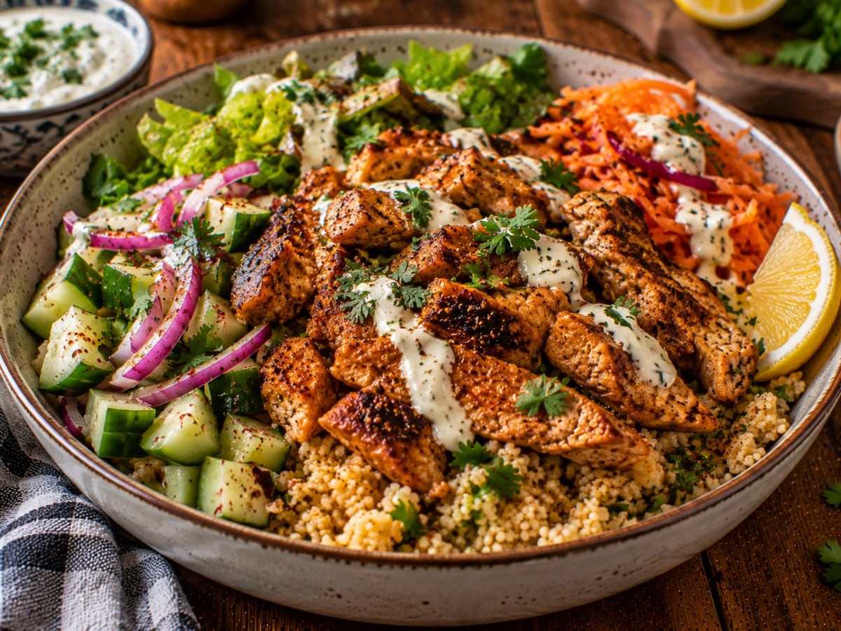 Turkey shawarma couscous bowls