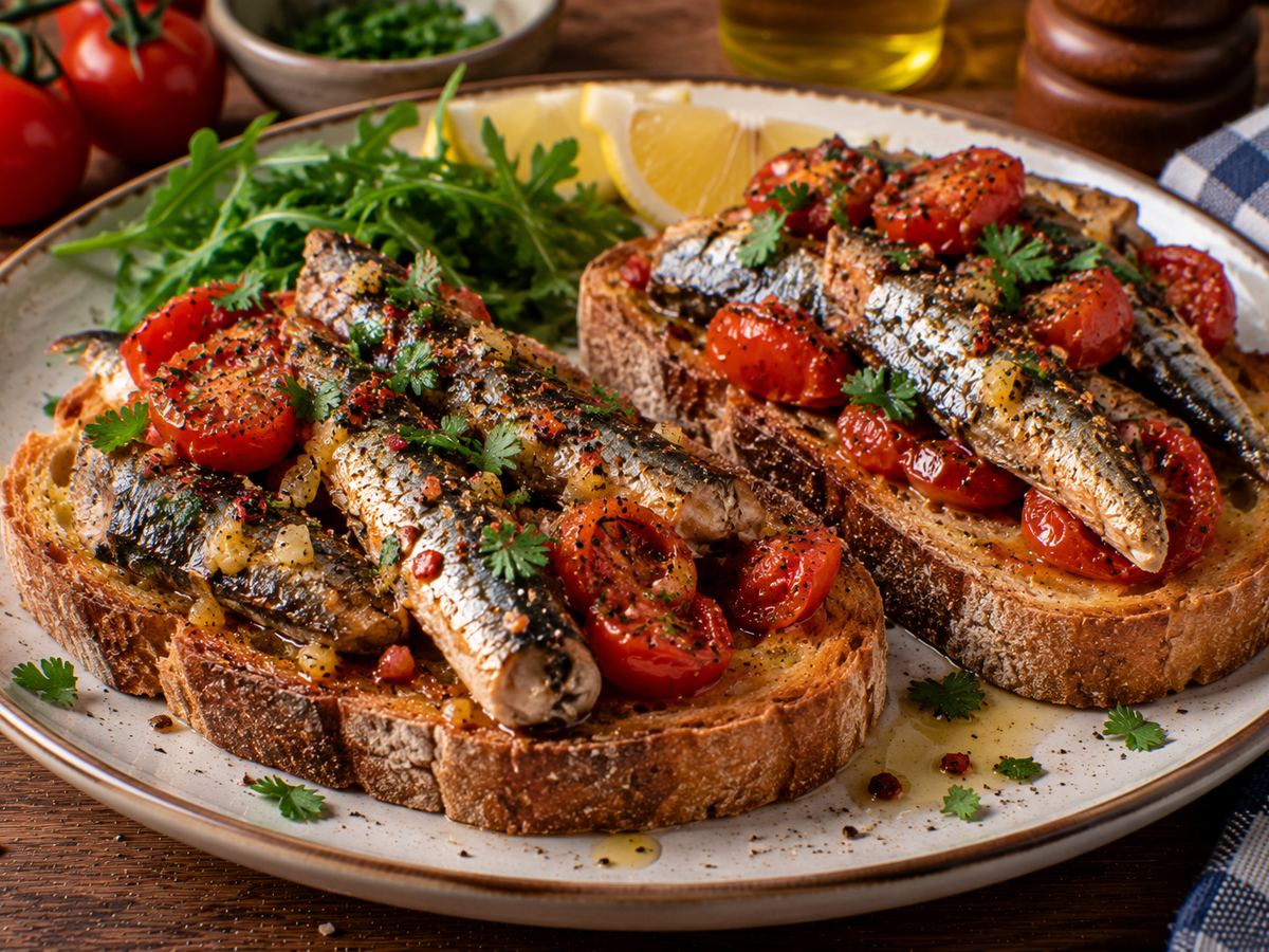 Sardines on toast with tomatoes