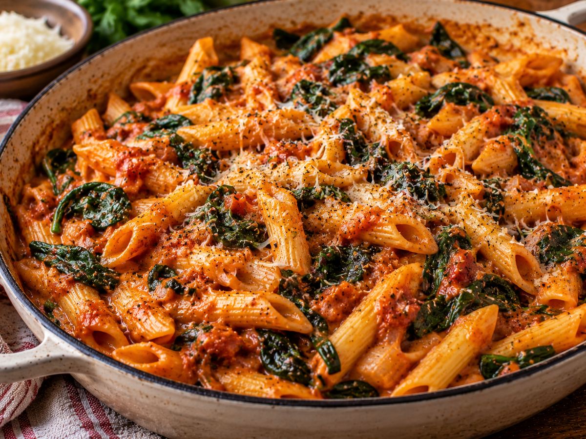 One-pot tomato & spinach penne