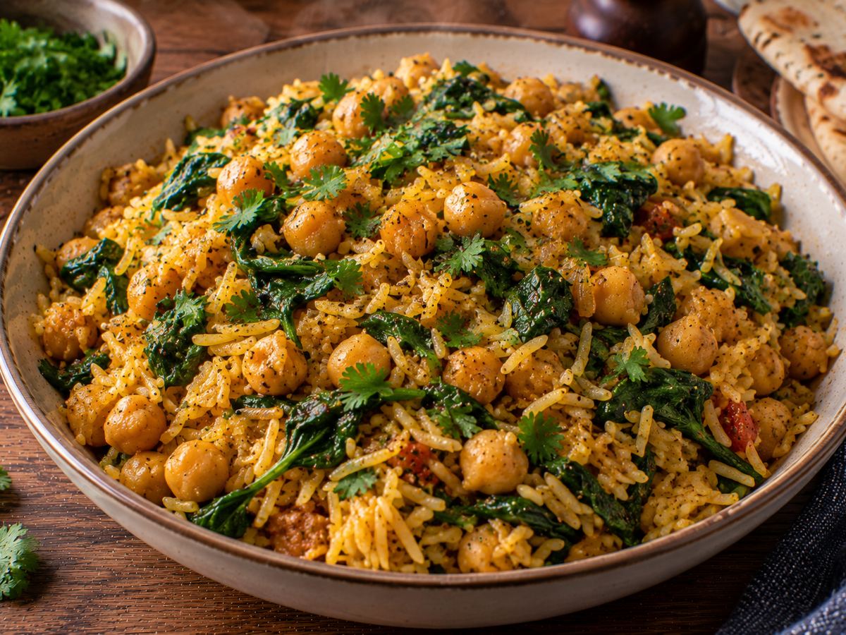 Spinach & chickpea pilau