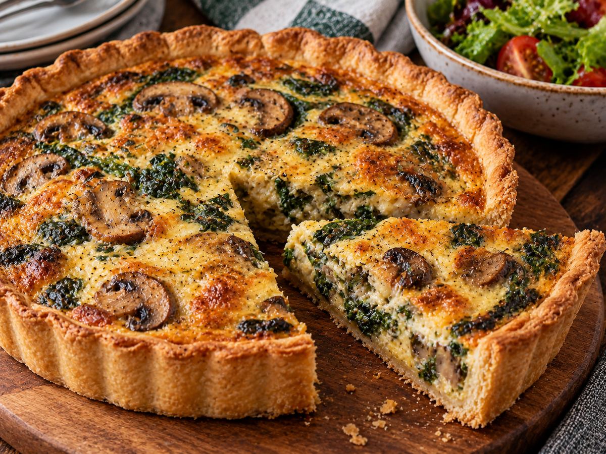 Mushroom & spinach quiche