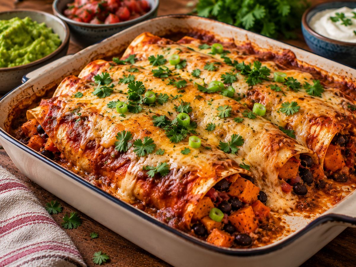 Sweet potato & black bean enchiladas