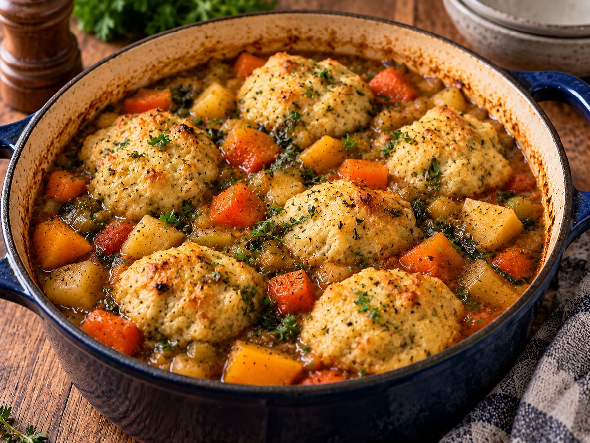 Winter veg stew & dumplings