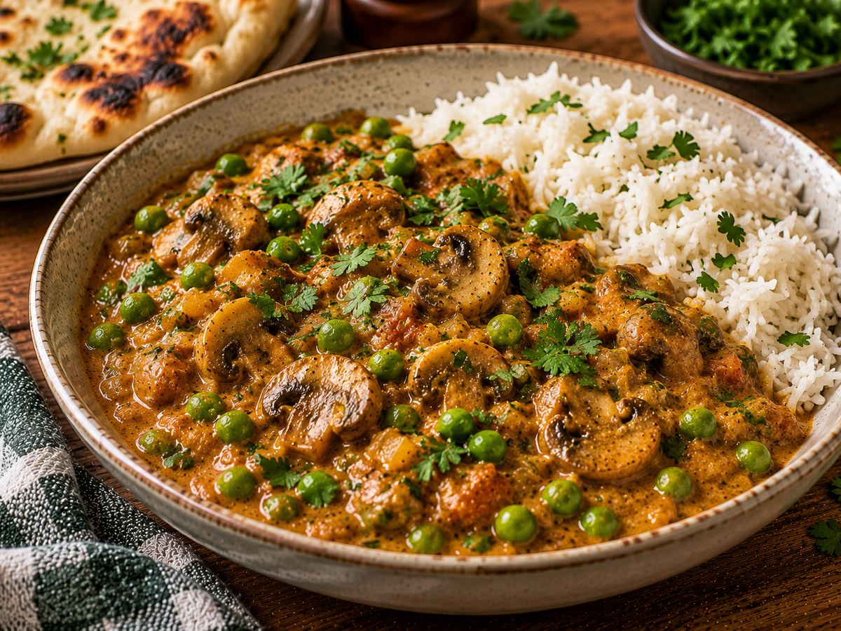 Mushroom & pea curry