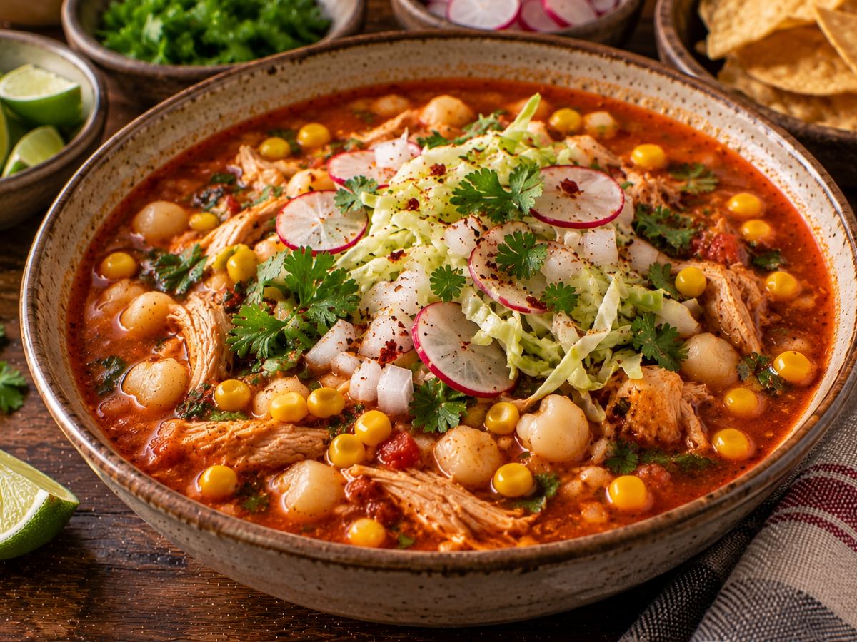 Chicken pozole-style soup