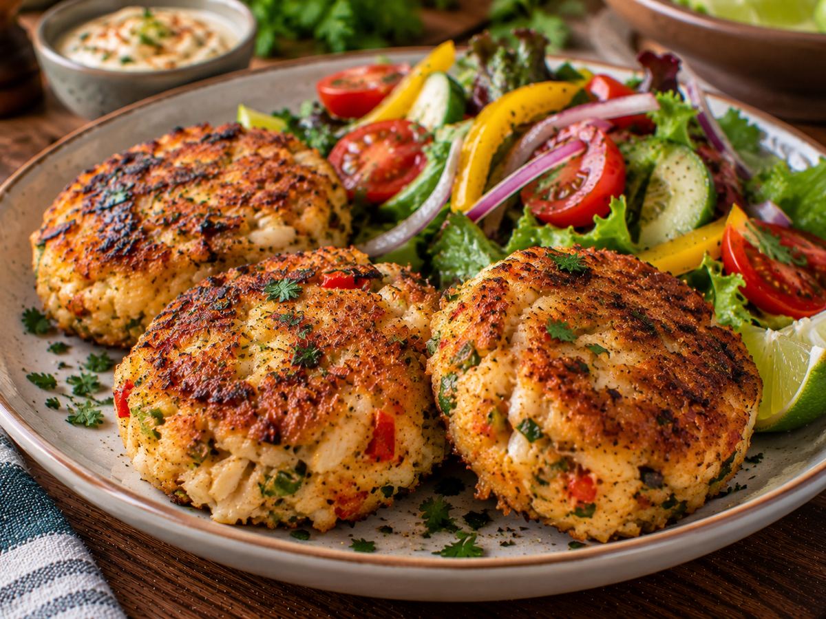Caribbean-style fish cakes with salad