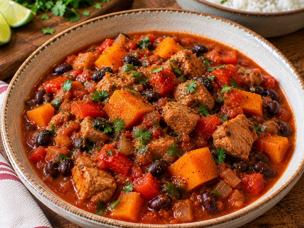Pork, sweet potato & black bean stew