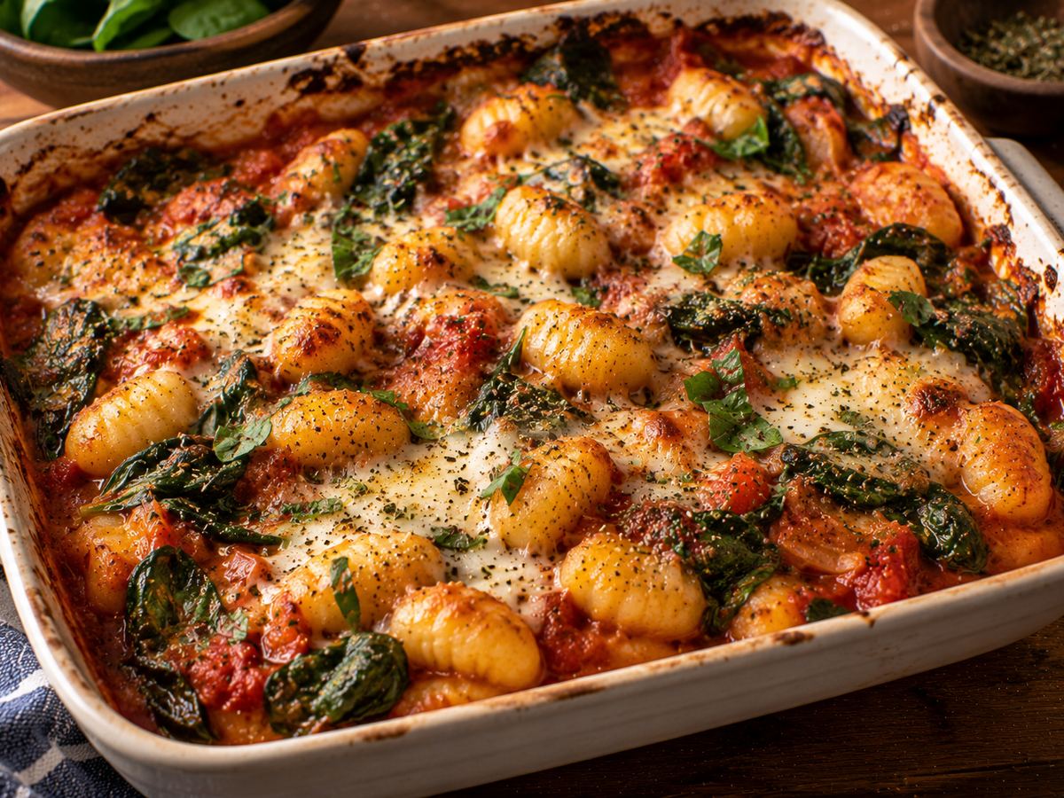 Tomato & spinach gnocchi bake