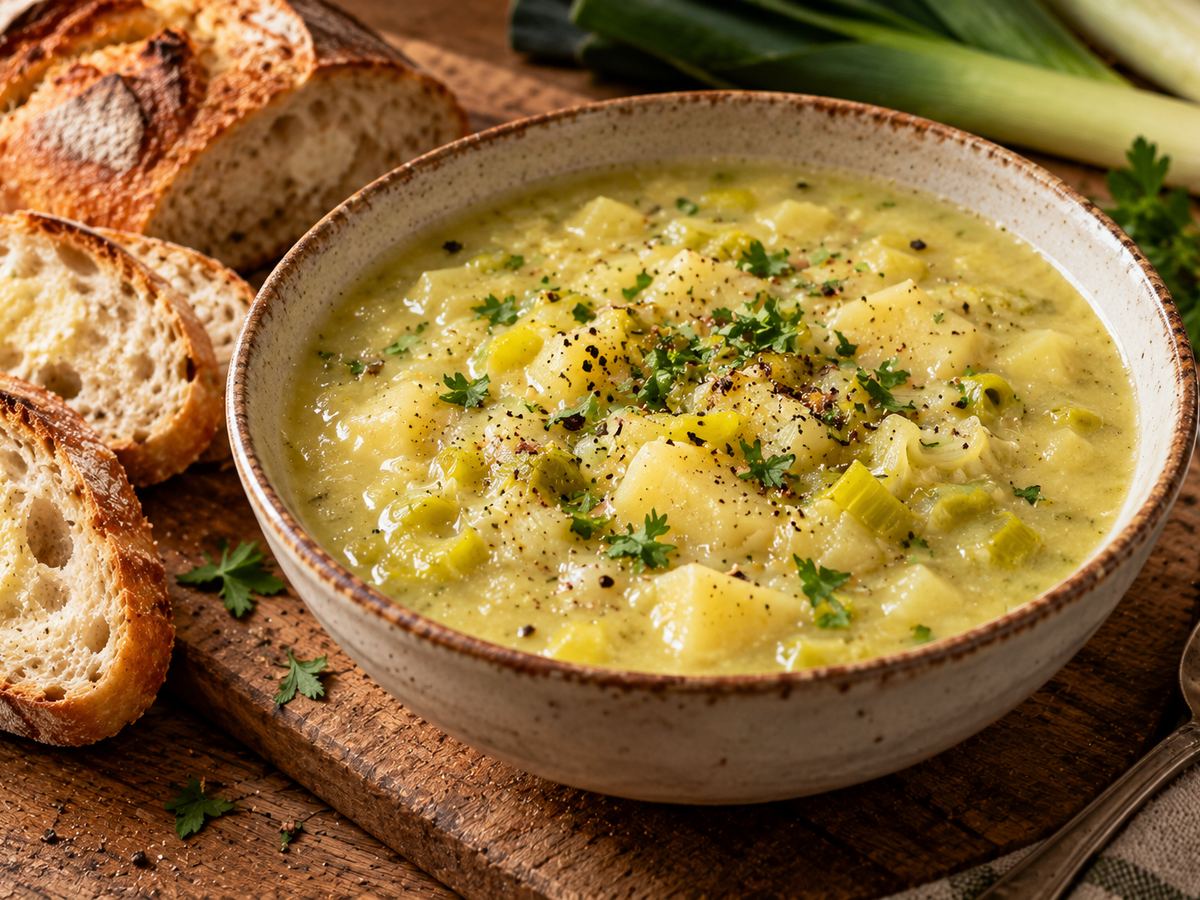 Leek & potato soup with bread