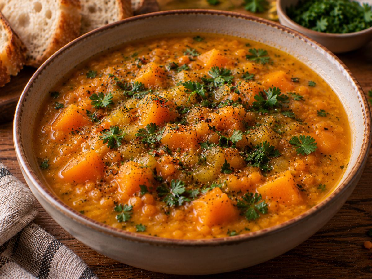 Squash & red lentil soup
