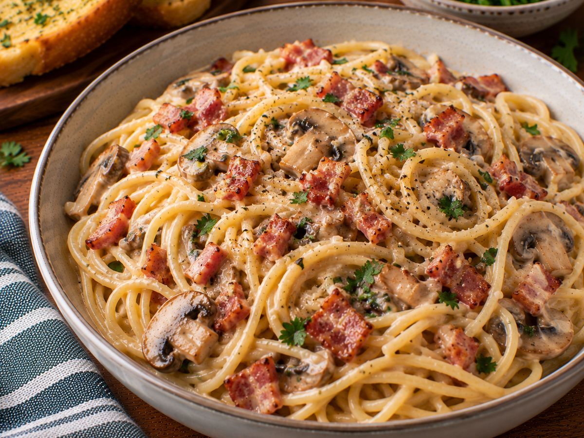Creamy bacon & mushroom pasta