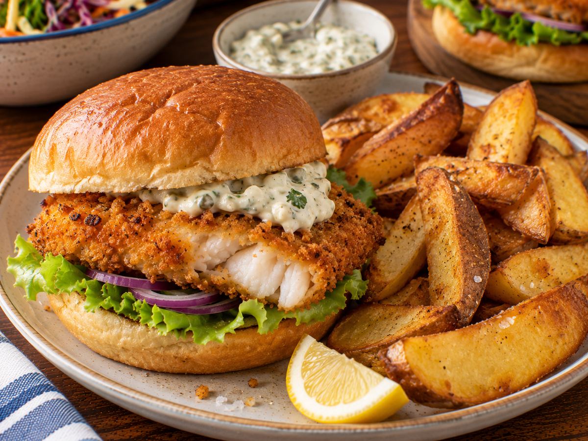 Crispy fish burgers & chips